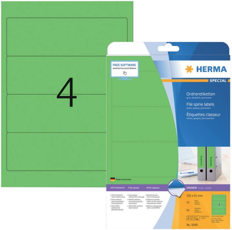 HERMA 5099 Ordneretiketten A4 61 mm Grün 80 Stück