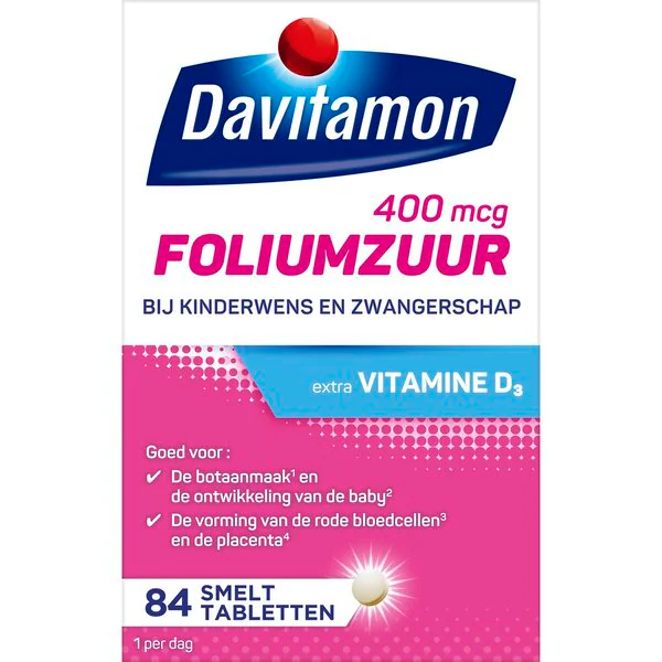 Davitamon folio rūgšties ir vitamino D3 tirpstančios tabletės, 84 vnt.