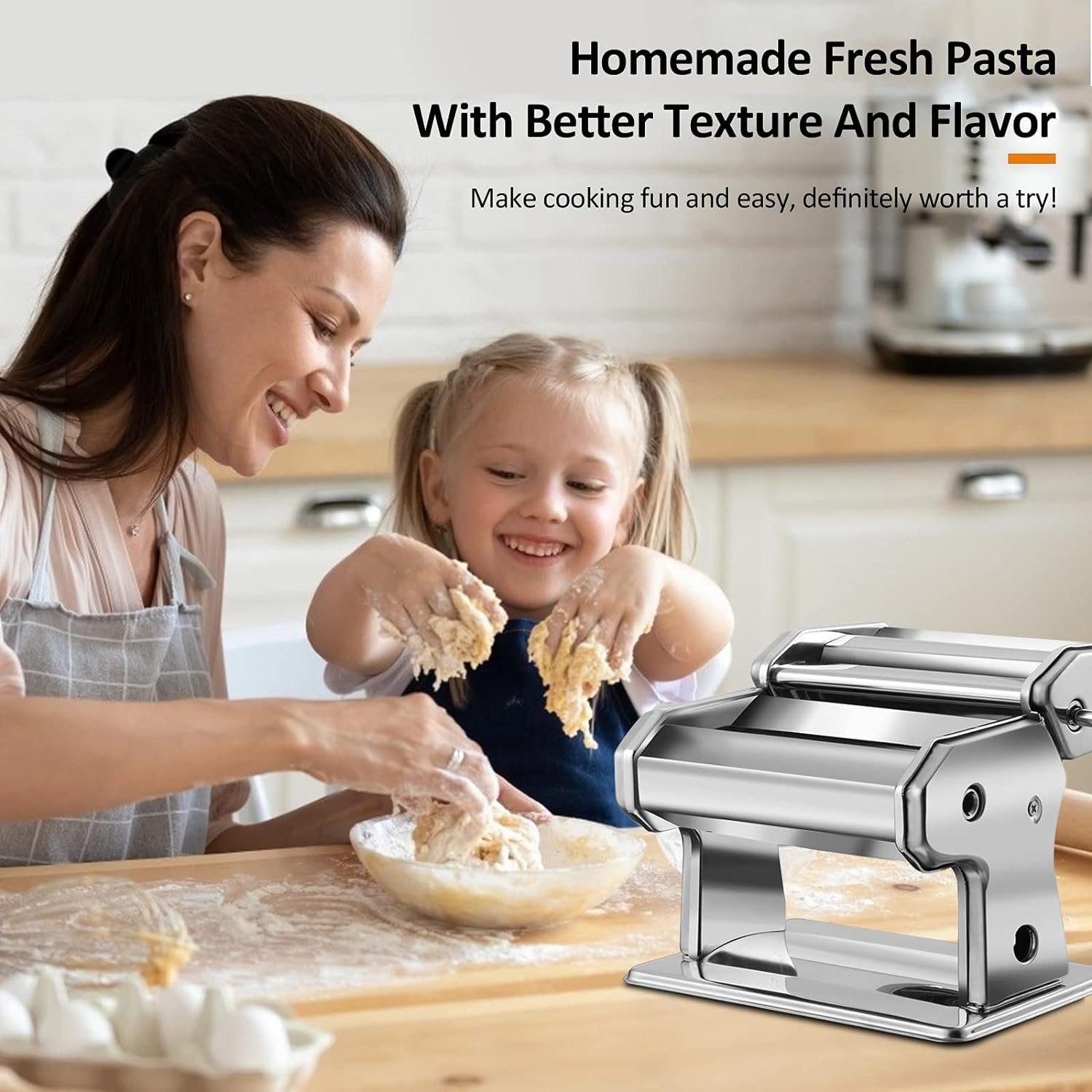 Mutoy Nudelmaschine Nudelmaschine,Pasta Maker-Schneidemaschine,6 verstellbare Dicke, Für perfekte Spaghetti oder Fettuccini, aus Legierter Stahl, Manuell