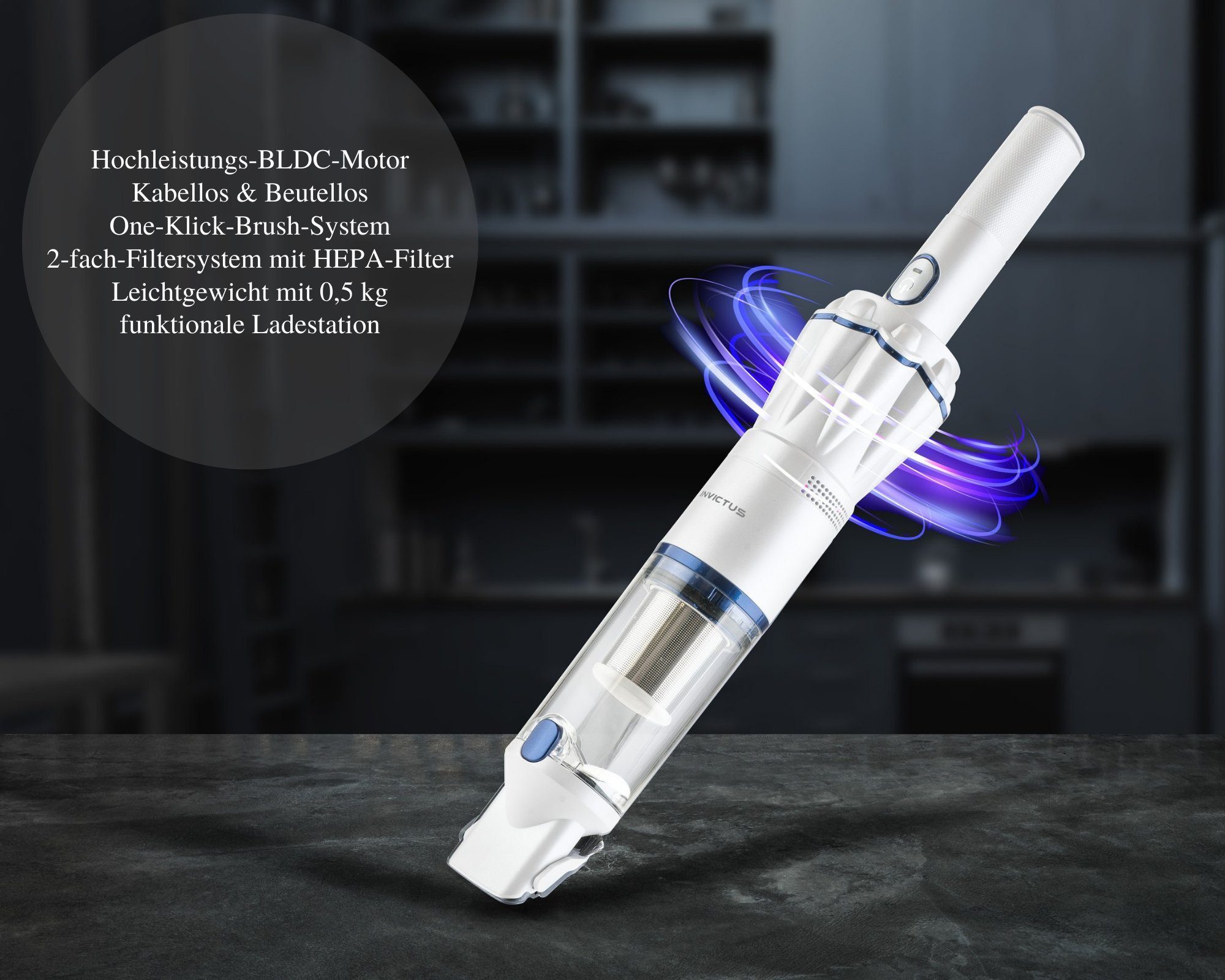 Genius Akku-Handstaubsauger Invictus One 1.0, 90,00 W, beutellos, Handstaubsauger 9-tlg - beutellos & kabellos