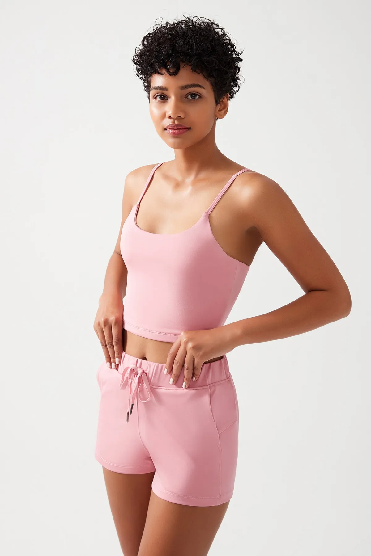 LOS OJOS  Damen-Sportshorts mit rosa Taschen und elastischem Bund, Basic-Passform