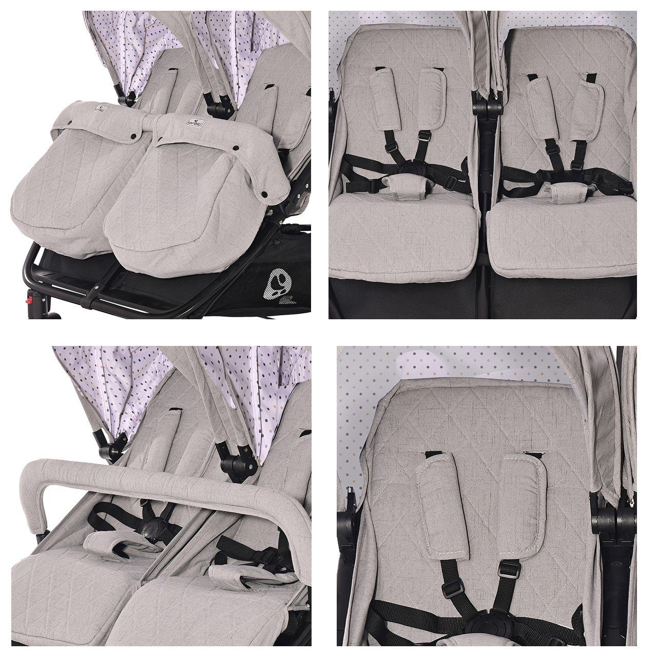 Lorelli Zwillings-Kombikinderwagen Geschwisterkinderwagen Duo, klappbar verstellbar Fußabdeckung Wickeltasche