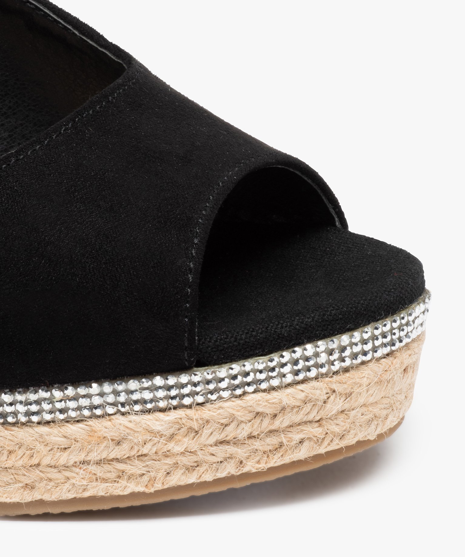Sandales femme compensées en suédine unie et strass noir | GEMO