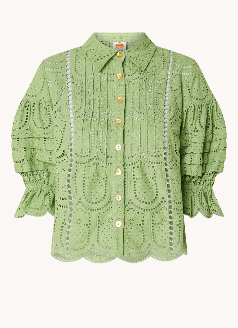 Farm Rio  Richillieu blouse van broderie met ballonmouw