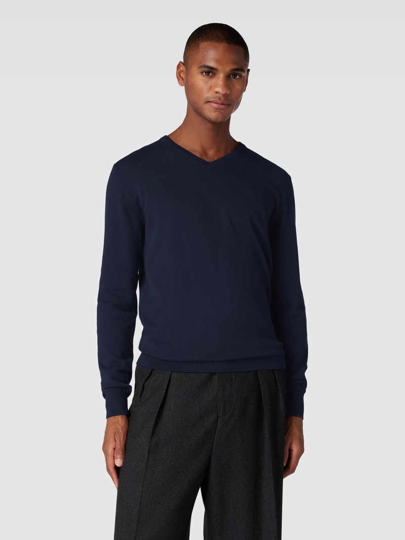 Strickpullover mit V-Ausschnitt in marineblau