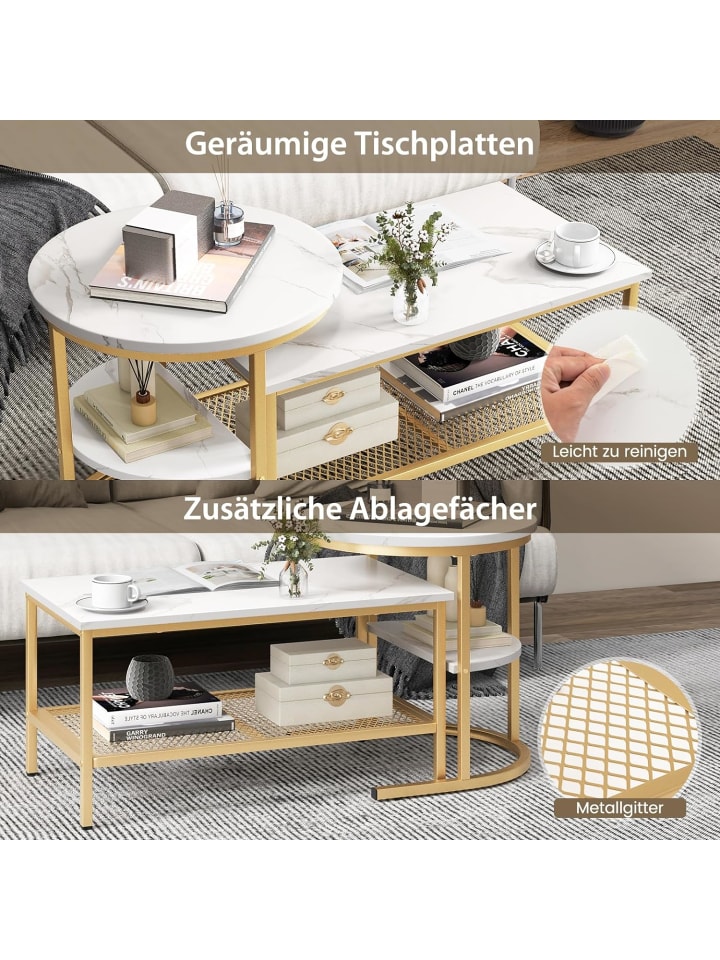 COSTWAY 2 tlg. Set Couchtisch in Gold günstig kaufen onesize