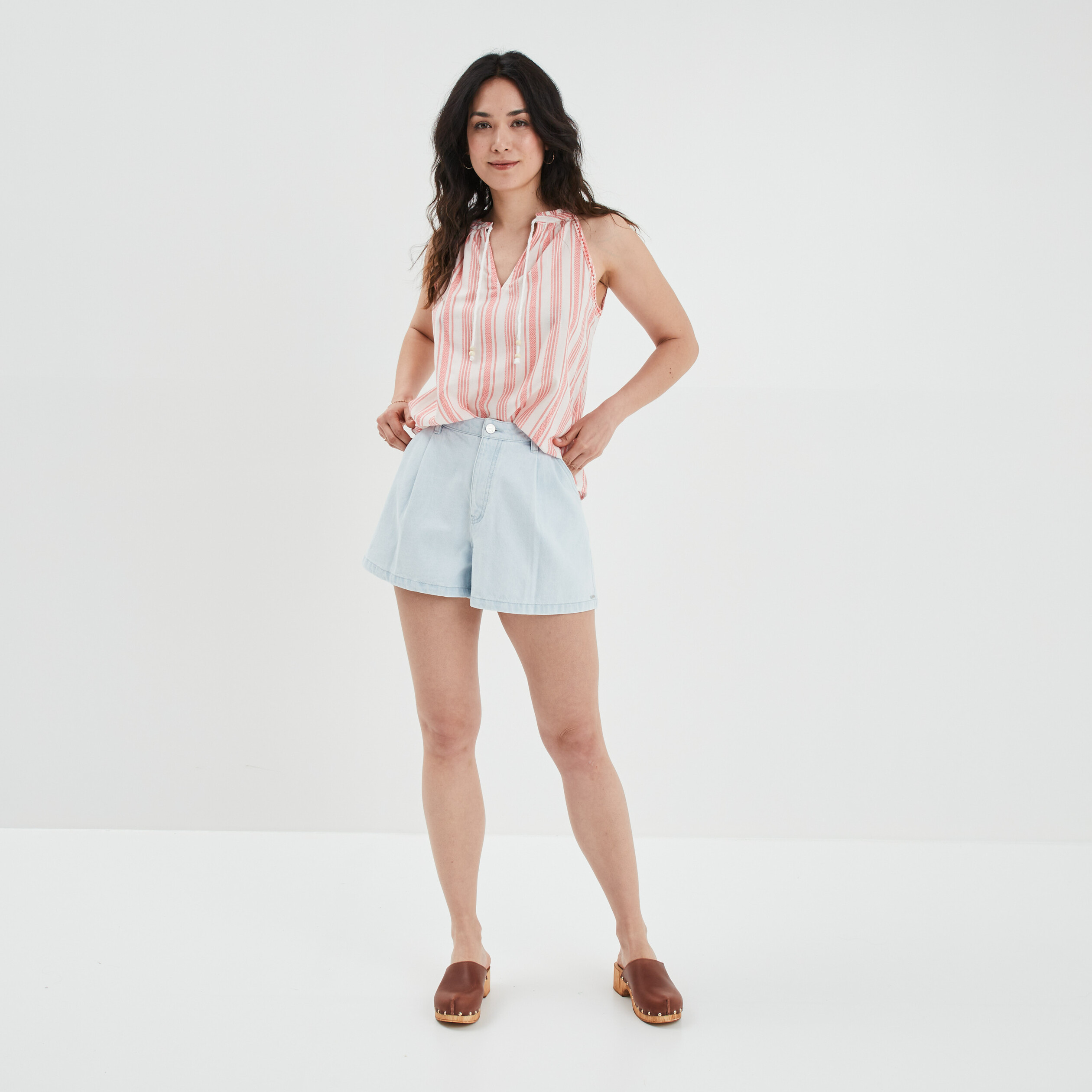Short évasée taille haute Creeks denim bleach femme | La Halle