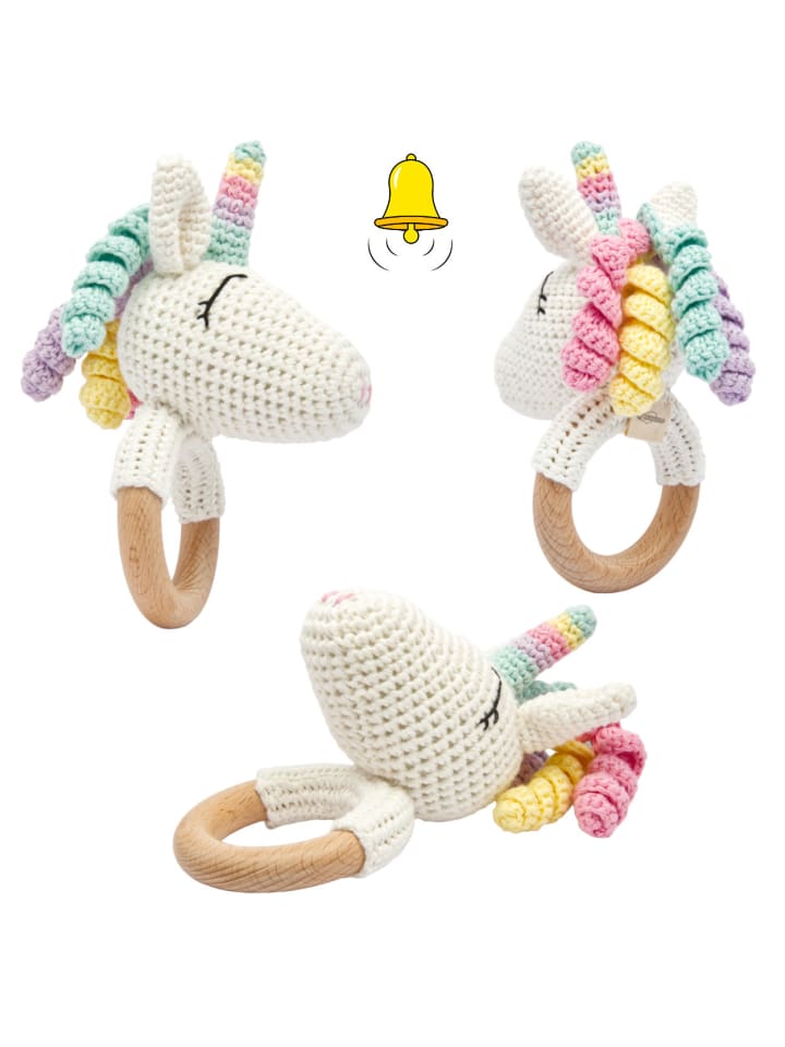 miniHeld Handgestrickter Einhorn Rainbow Set Babyrassel Holz Baumwolle 16 cm 0 Monate günstig kaufen onesize