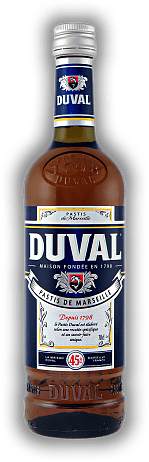 Duval Pastis de Marseille Duval Pastis de Marseille Duval ist ein echter Pastis de Marseille, hergestellt aus einer feinen Mischung ausschließlich natürlicher und sorgfältig ausgewählter Zutaten. 0,7	 Liter - Vol 45%