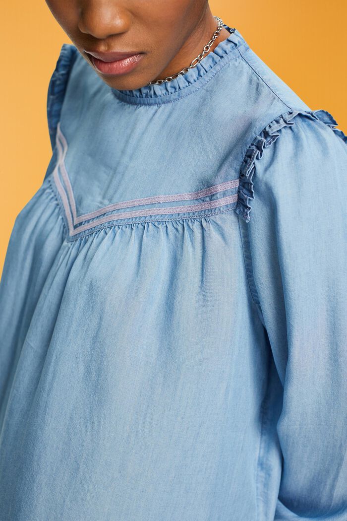Rüschenbluse in Jeansoptik