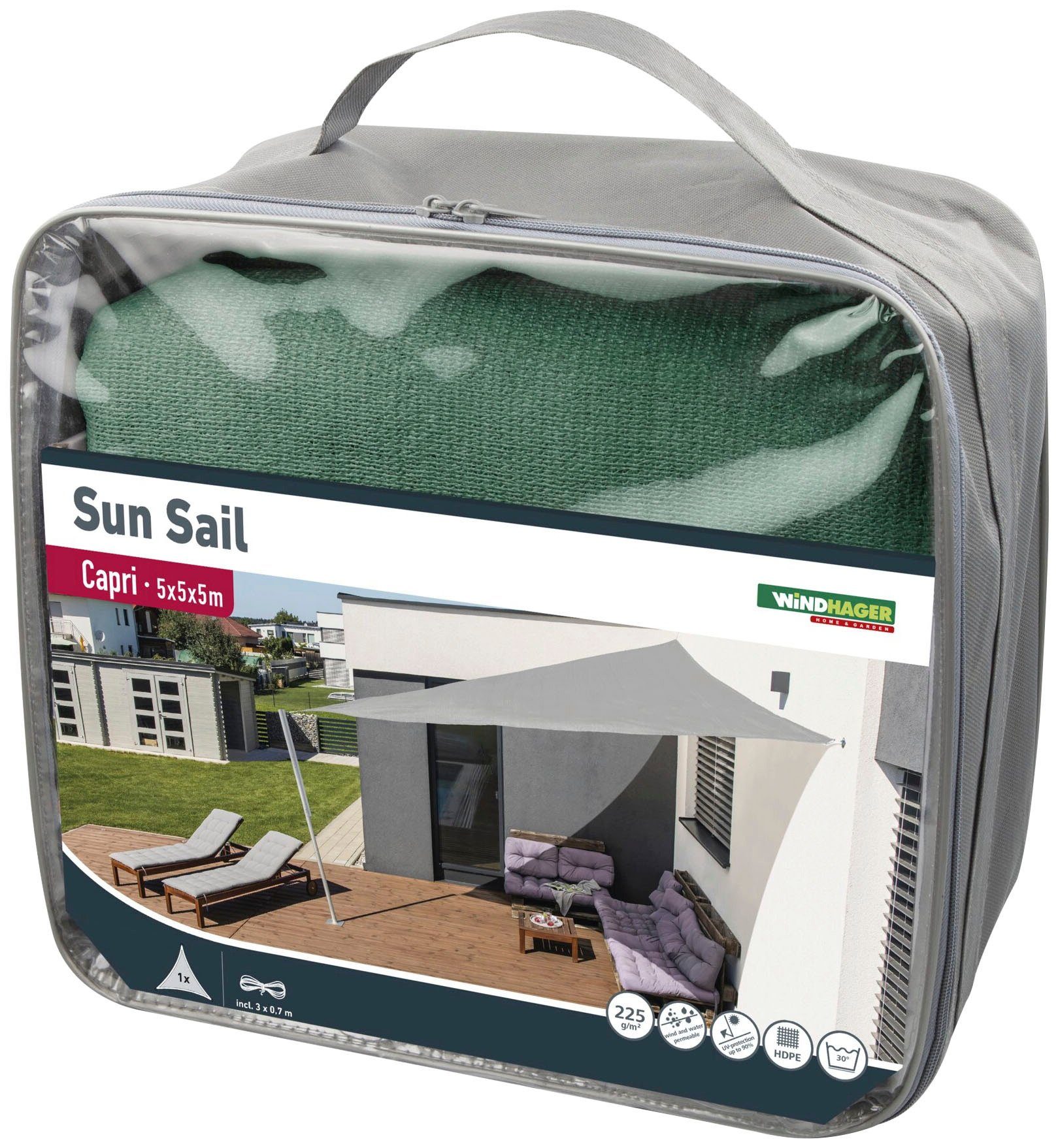 Windhager Sonnensegel Capri Dreieck, 5x5x5m, olive