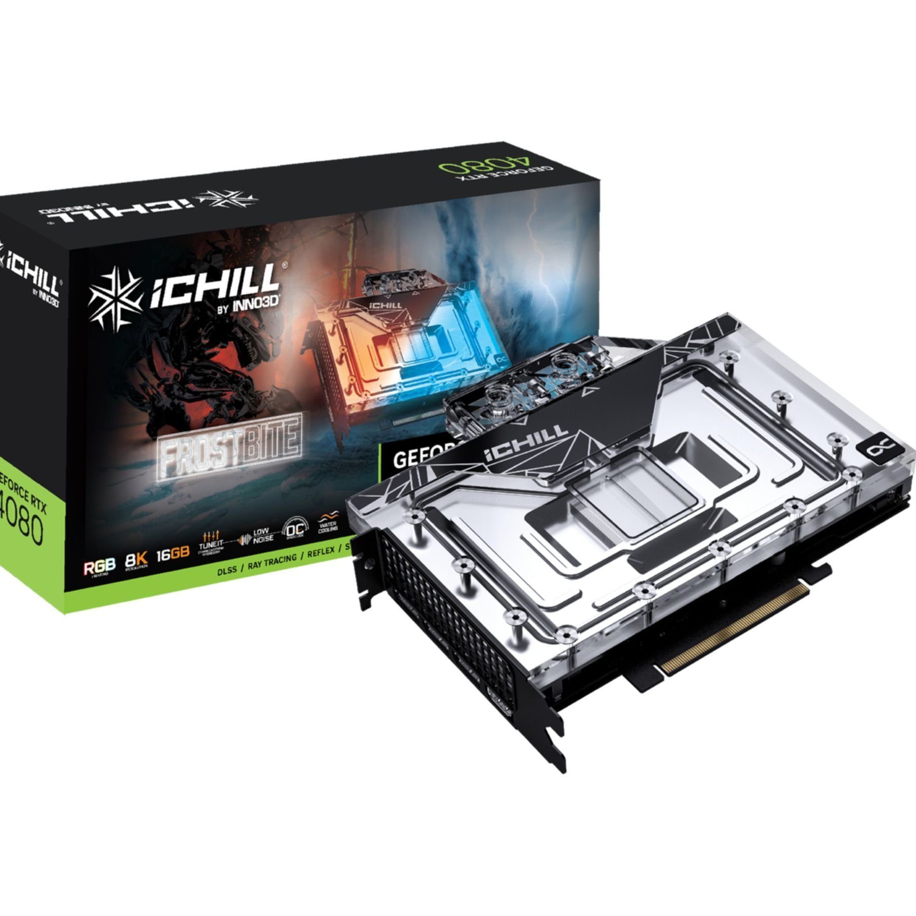 Inno3D RTX4080 GeForce RTX 4080 Frostbite Grafikkarte (16 GB, GDDR6, GPU: GeForce RTX 4080, Boost-Takt: 2565 MHz, Max. Auflösung: 7680 x 43)