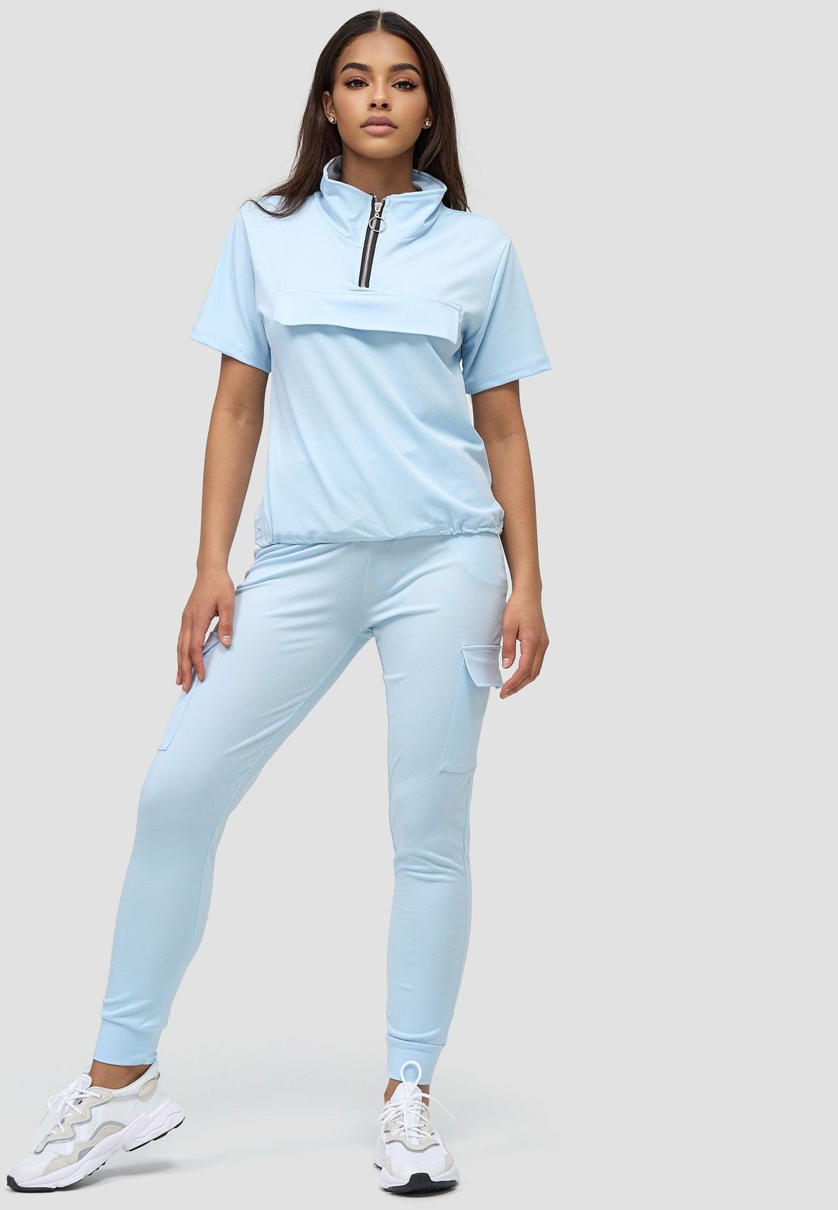 Egomaxx Trainingsanzug Cargo Jogginganzug Elastischer Basic Trainingsanzug Fitness Set (2-tlg), 3409 in Hellblau