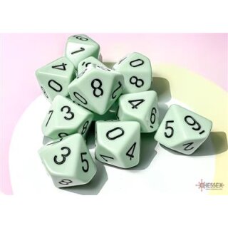 Opaque Pastel D10 Dice Set - Green / Black