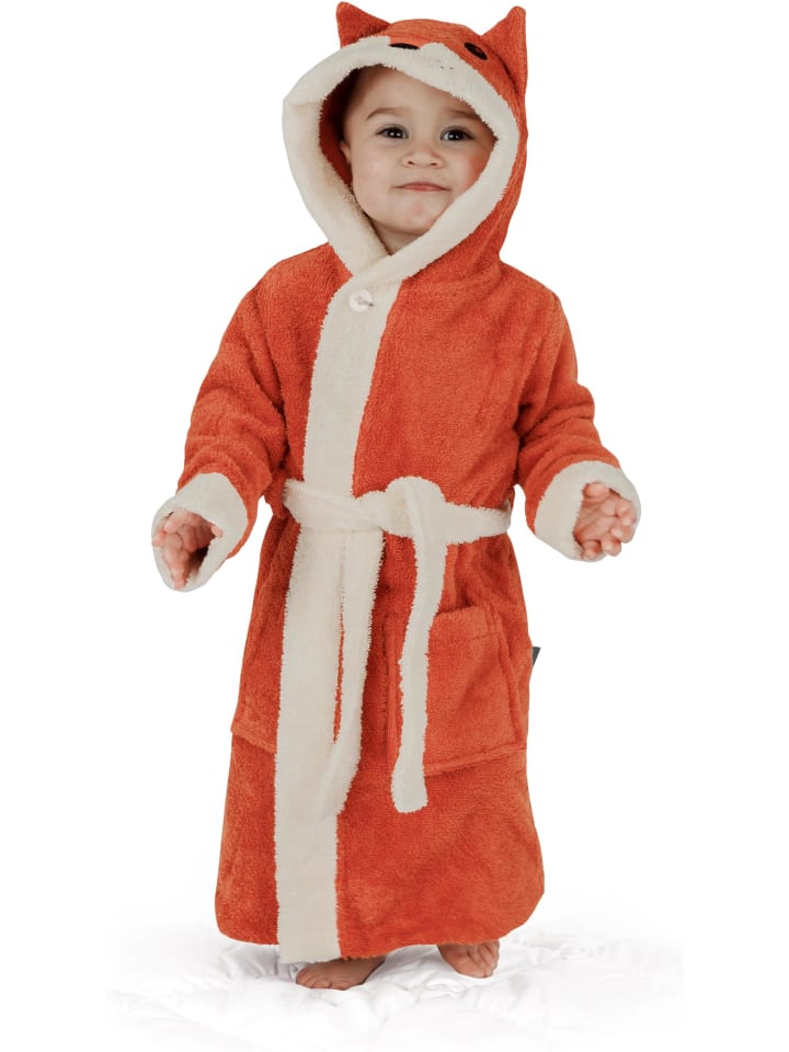normani Kinder Bademantel aus Bio-Baumwolle Malia in Orange / Fuchs günstig kaufen