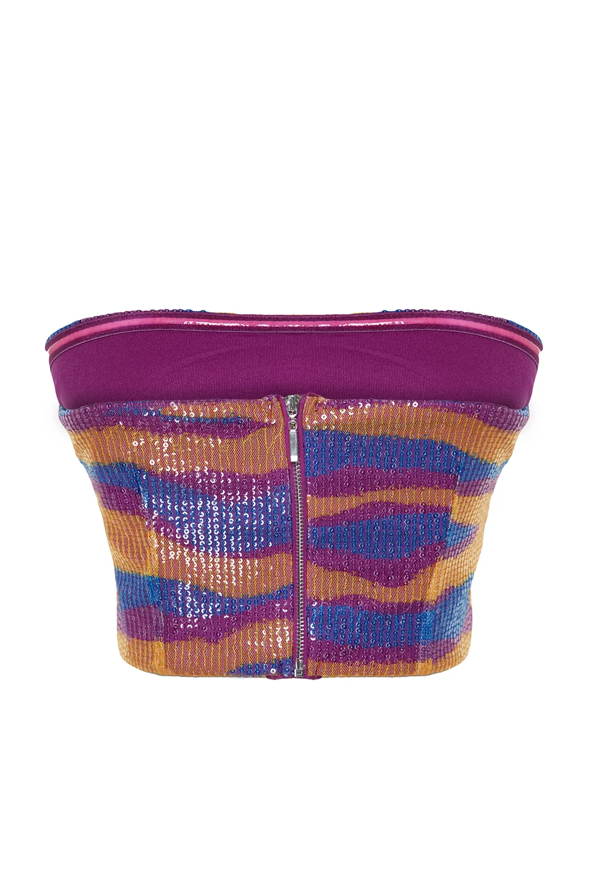 Trendyol Collection  Mehrfarbiges, gemustertes, bauchfreies, gefüttertes Bustier mit glitzernden Pailletten TPRSS24BS00009