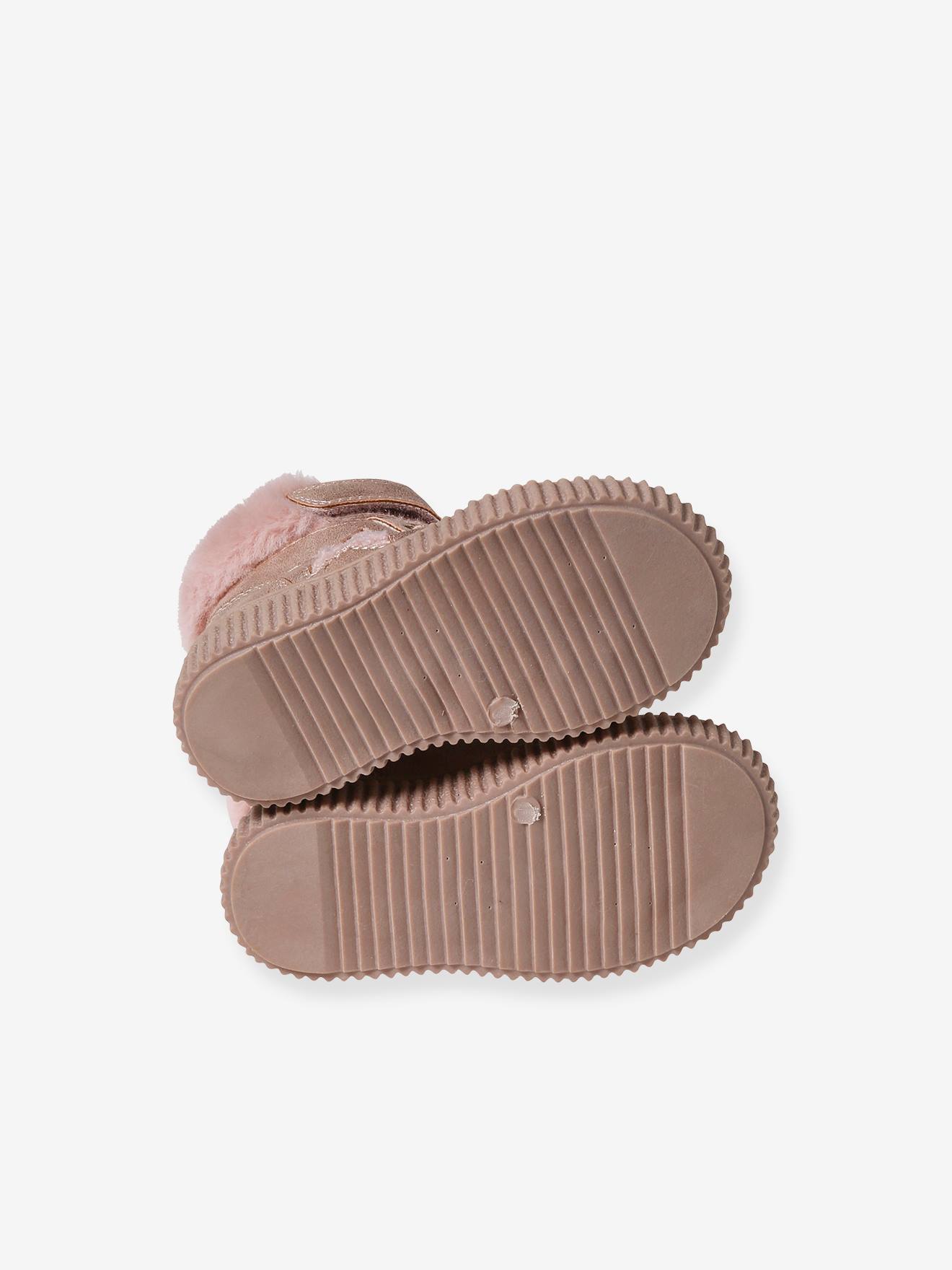 Baskets fourrées lacées, scratchées et zippées bébé rose nude