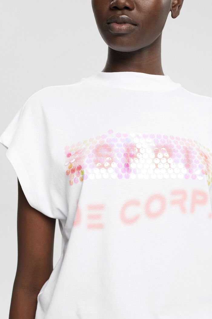T-Shirt mit Pailletten und Print