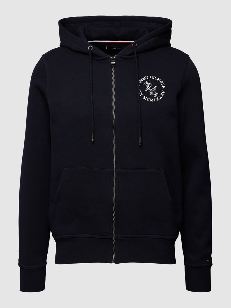 Sweatjacke mit Label-Detail Modell 'CIRCLE MIXED TYPE ZIP' in marineblau
