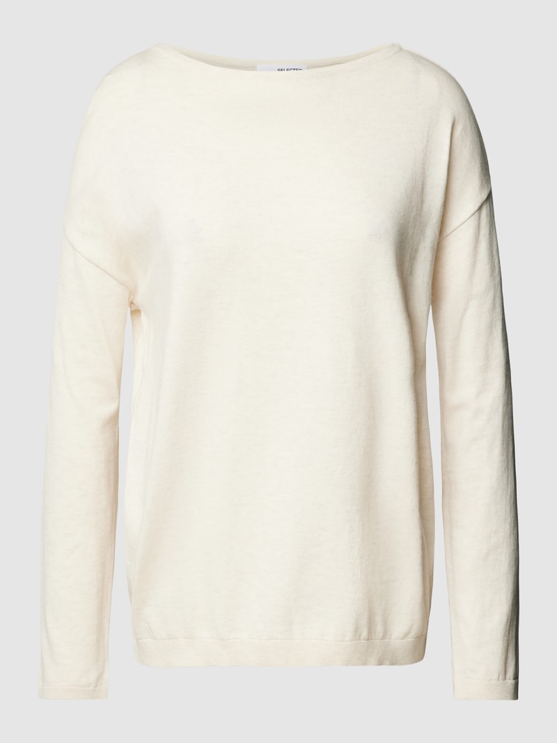 Strickpullover mit U-Boot-Ausschnitt Modell 'BERGA' in ecru meliert