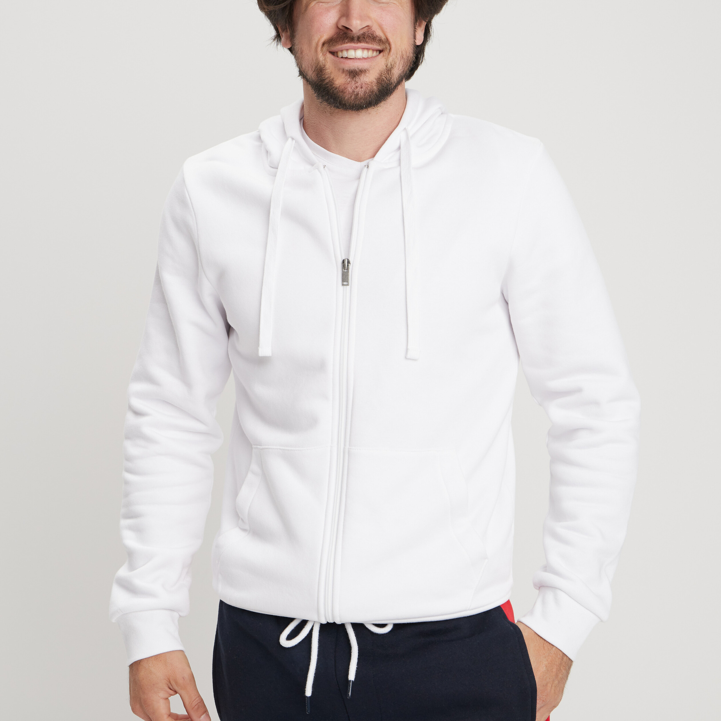 Sweat zippé molleton à capuche blanc homme | La Halle