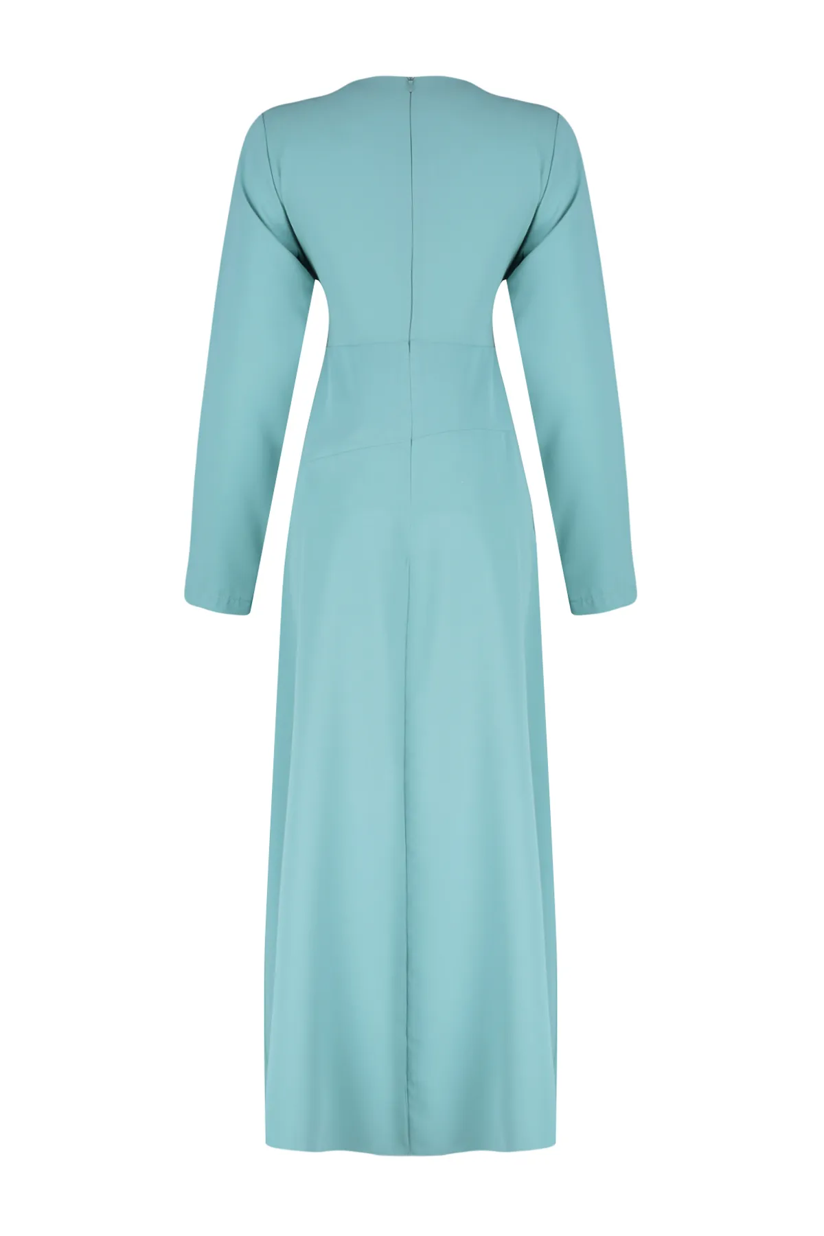 Trendyol Modest  Khakifarbenes Abendkleid aus gewebtem Satin mit zweireihigem Kragen TCTSS24DB00046