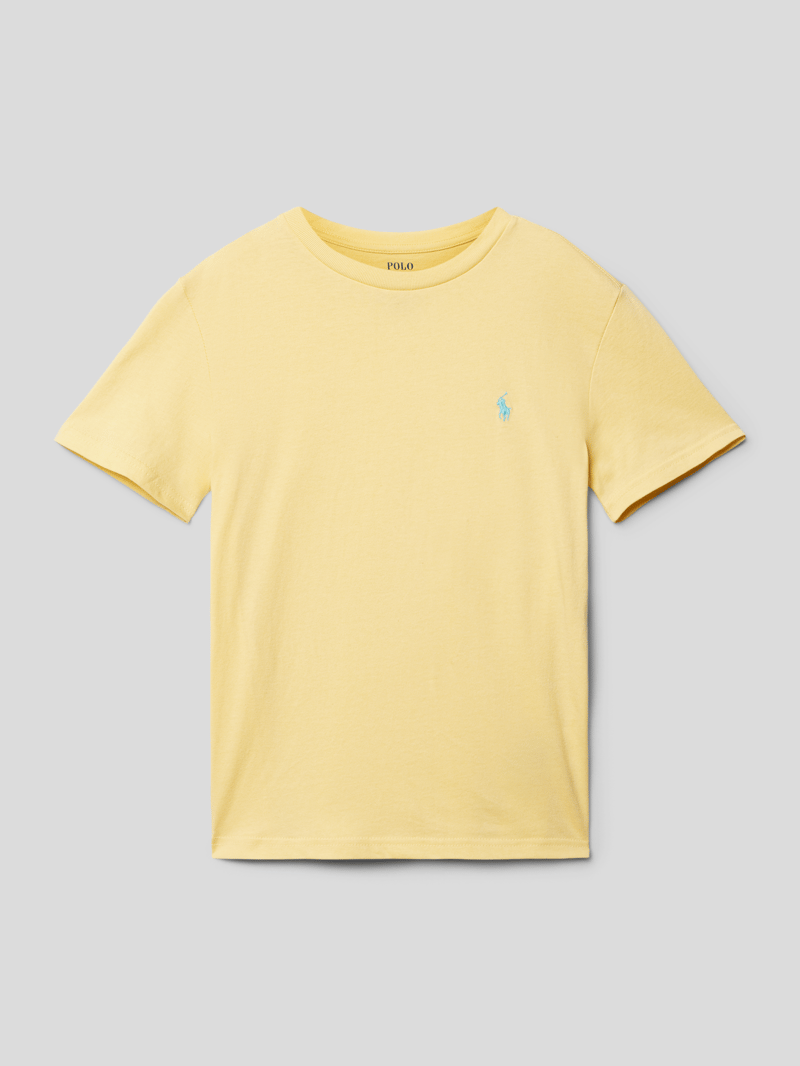 T-Shirt mit Label-Stitching in hellgelb