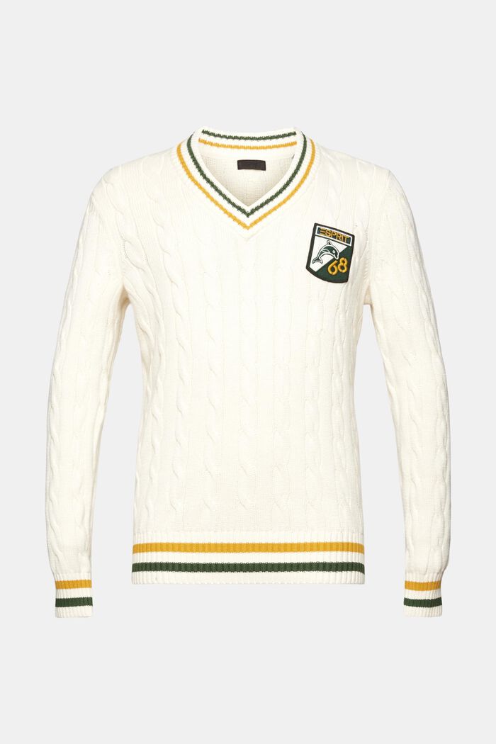 Zopfstrickpullover mit Logo-Patch