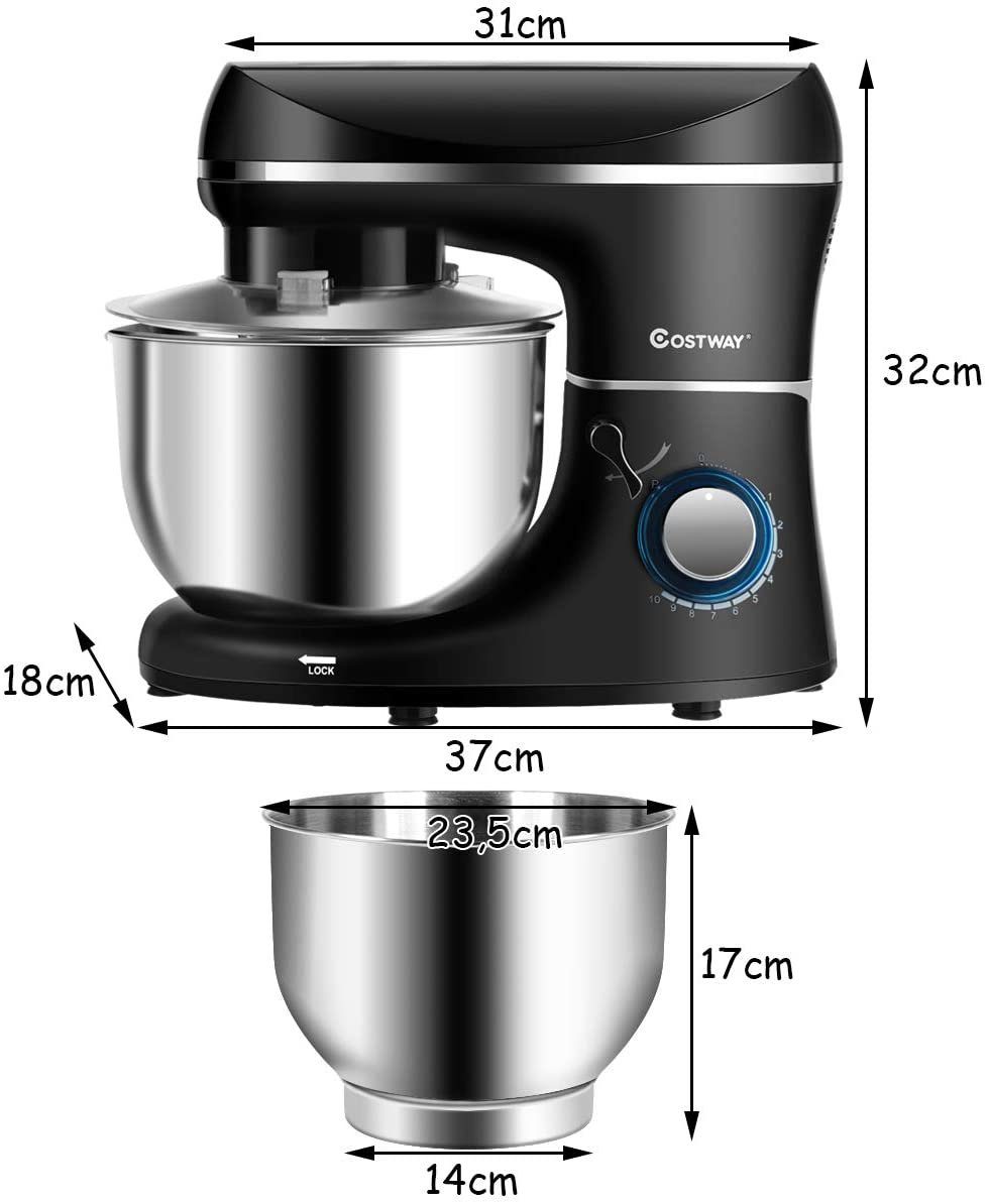 COSTWAY Küchenmaschine, 1300 W, 5,50 l Schüssel, 5,5L Schüssel, 3 Aufsätze, 10 Tempos