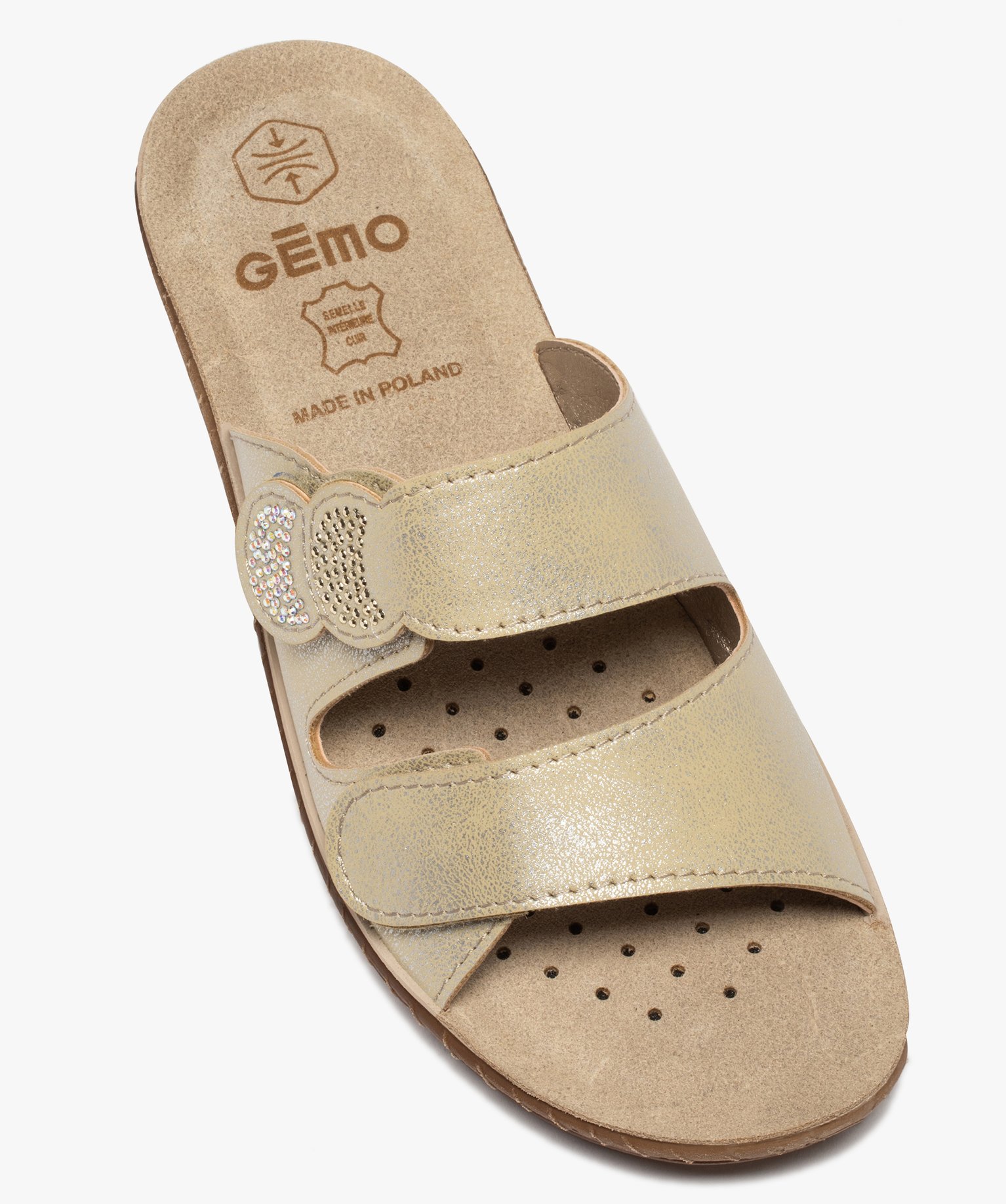 Mules femme confort à bout ouvert et brides scratch beige | GEMO
