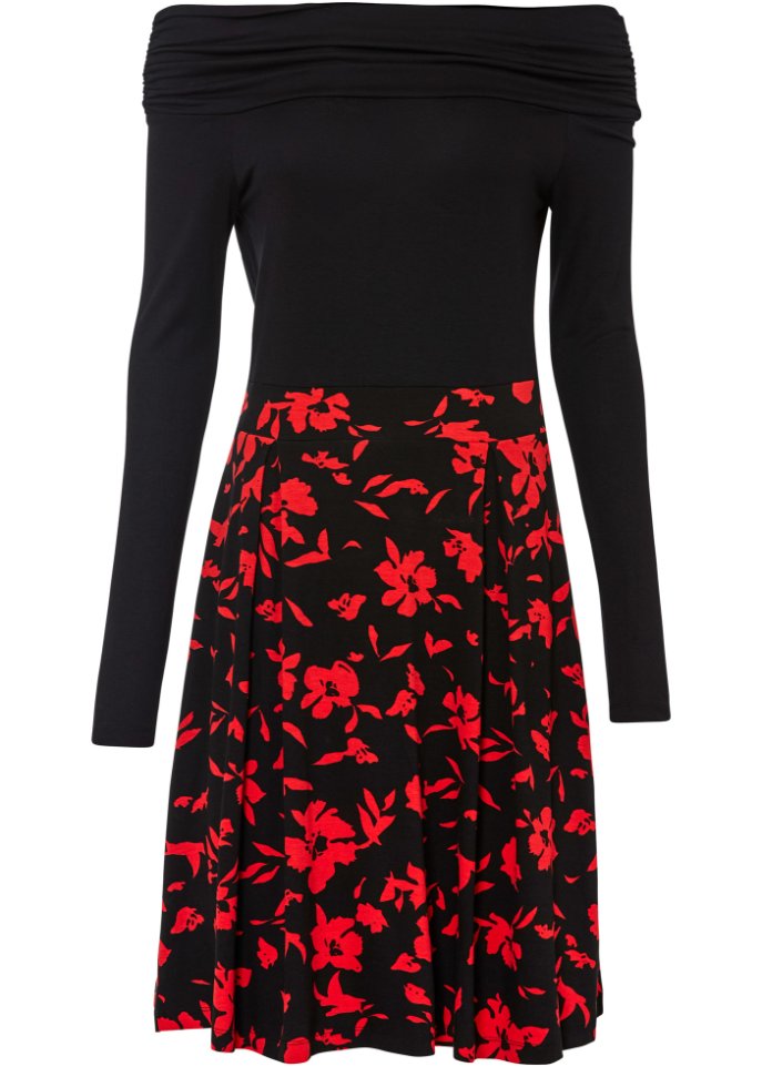 Carmen-Kleid mit bedrucktem Rock