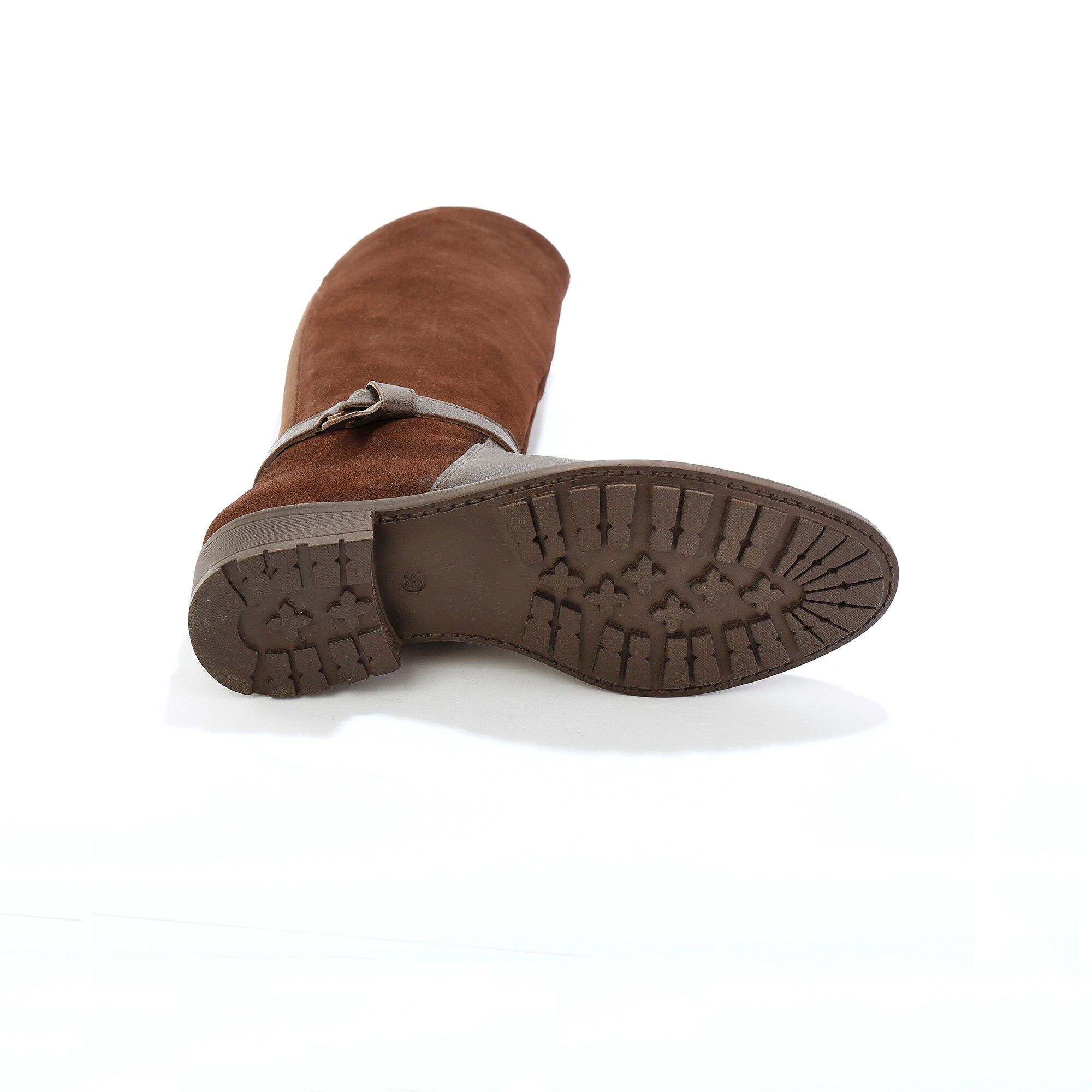 Bottes en cuir bimatière à mollets élastiqués