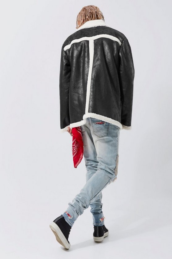 Tall Oversize Fliegerjacke aus Wildlederimitat mit Borg-Detail