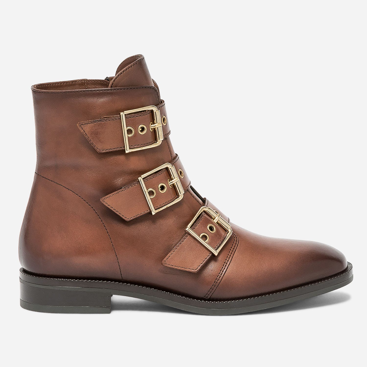Boots cognac en cuir éco-conçu avec 3 brides