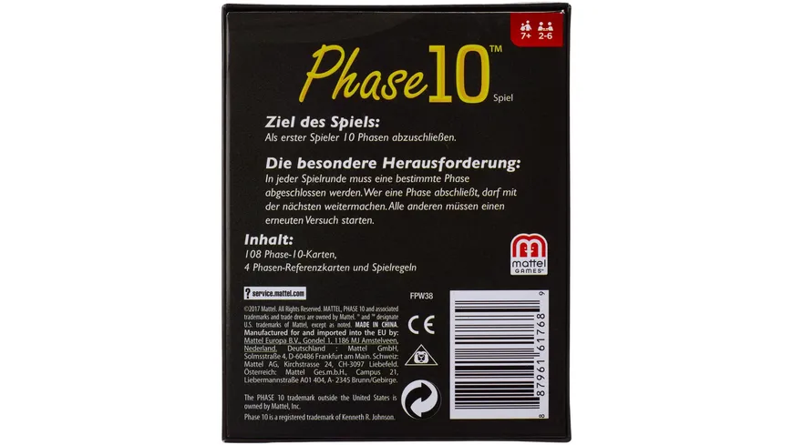 Mattel Games Phase 10,  Kartenspiel, Gesellschaftsspiel, Familienspiel, Kinderspiel