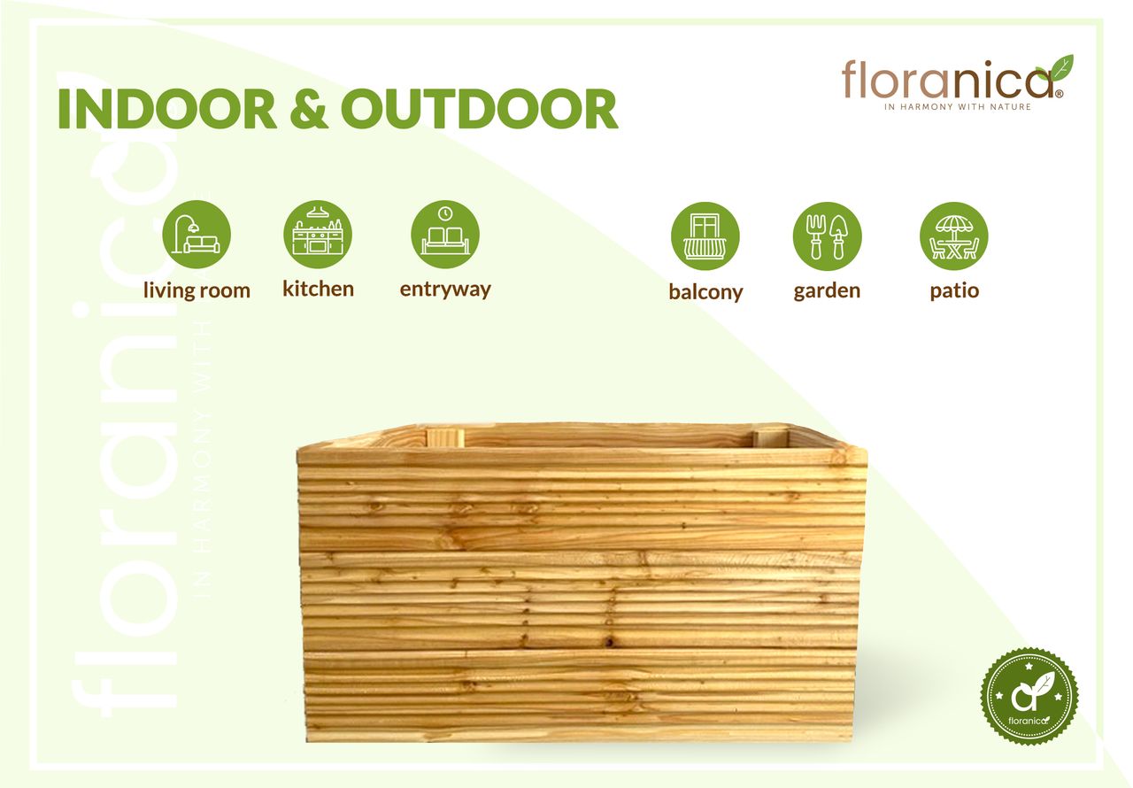 Pemicont Floranica Blumentopf aus Holz Kasten 50cm x 335cm x 285cm Natural Imprägnierte Lärche Gehäuse für Kräuter Blumen Haus- und Gartendekoration Innen- und Außenbereich EU-Produkt