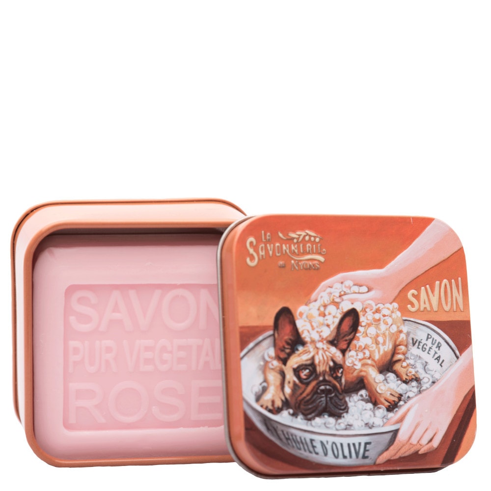 La savonnerie de nyons Savon 100g Rose et Boîte Métal Bulldog Savon