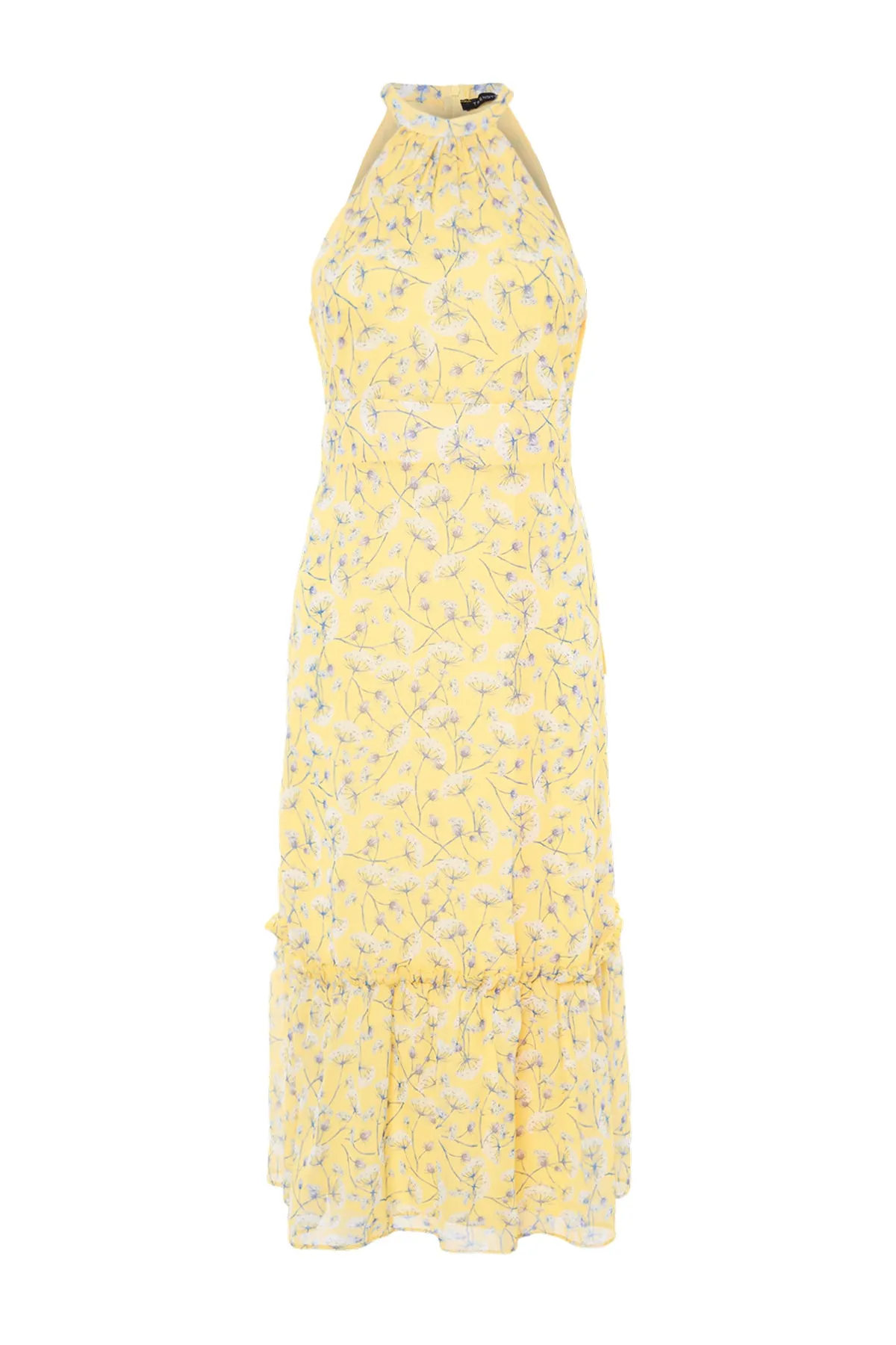 Trendyol Collection  Gelbes Midi-Kleid mit Blumenmuster und A-Schnitt TWOSS19LJ0200
