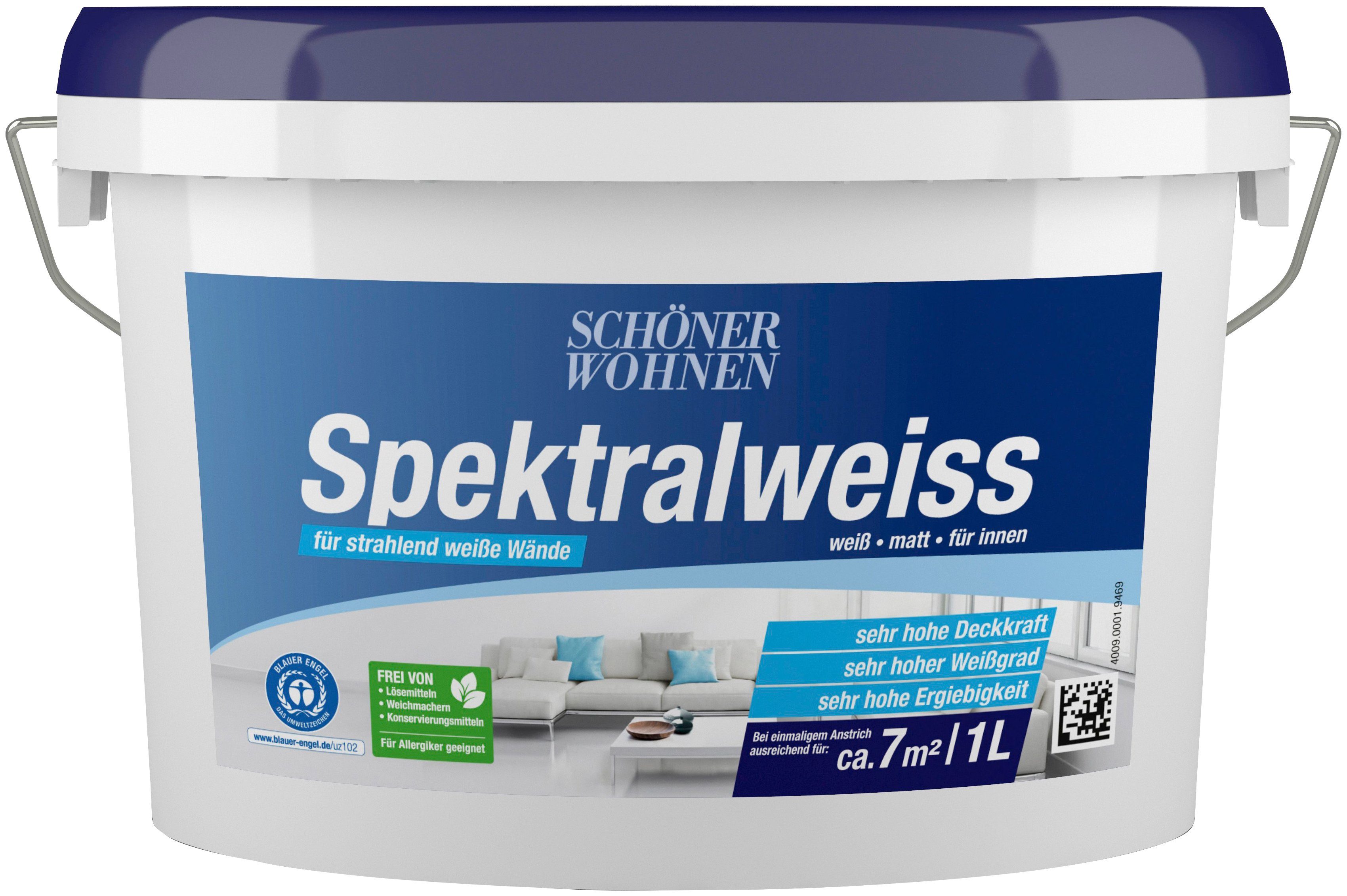 SCHÖNER WOHNEN FARBE Wand- und Deckenfarbe Spektralweiss, weiß, für innen, hoher Weißgrad