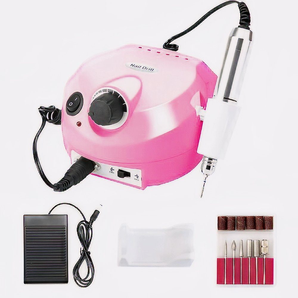 World of Nails-Design Maniküre-Pediküre-Set Profi Nagelfräser 65W bis 35000 U/min mit Fußschalter und Bit-Set, Für Maniküre und Pediküre geeignet