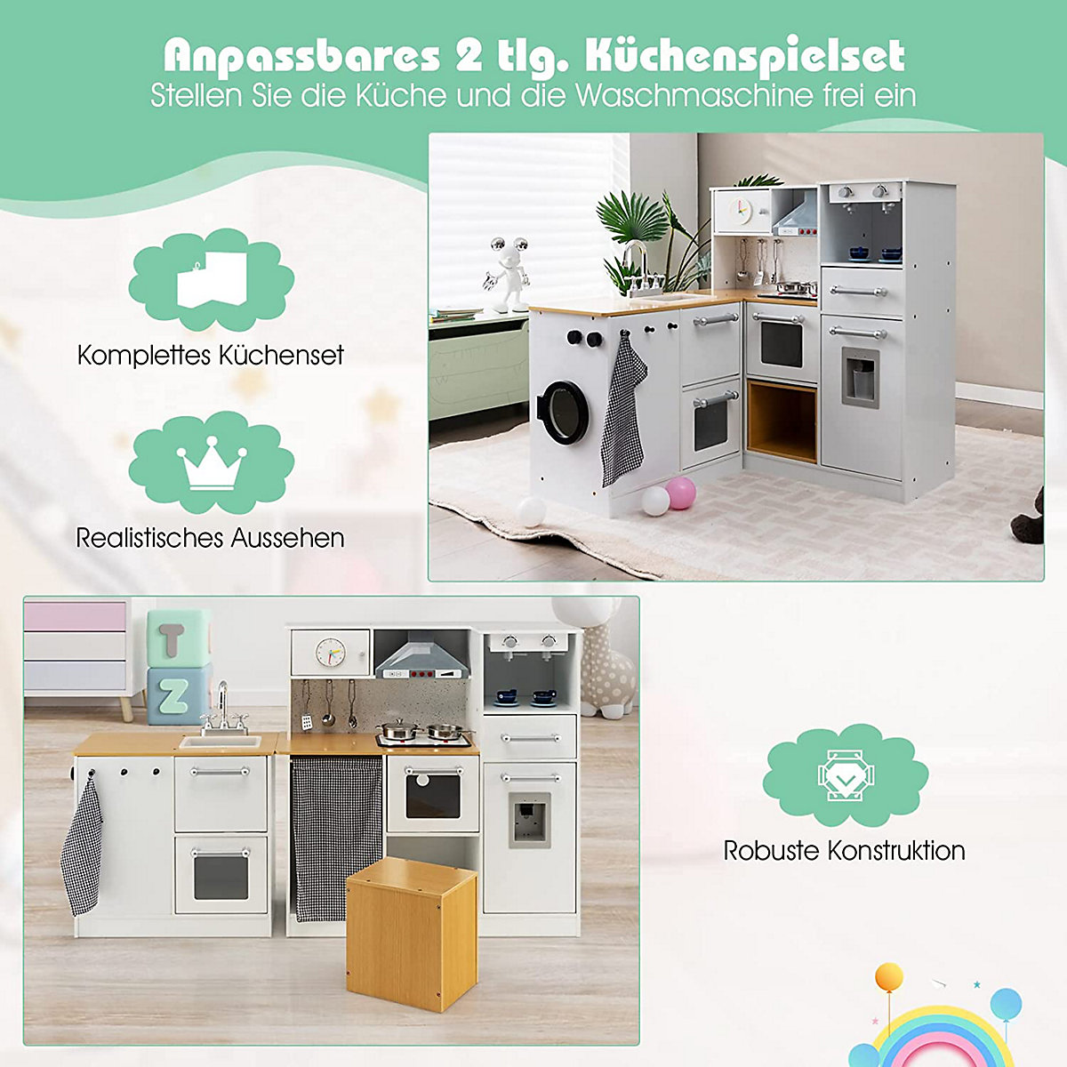 Spielküche mit Sound & Licht inkl. Hocker & Spielzubehör