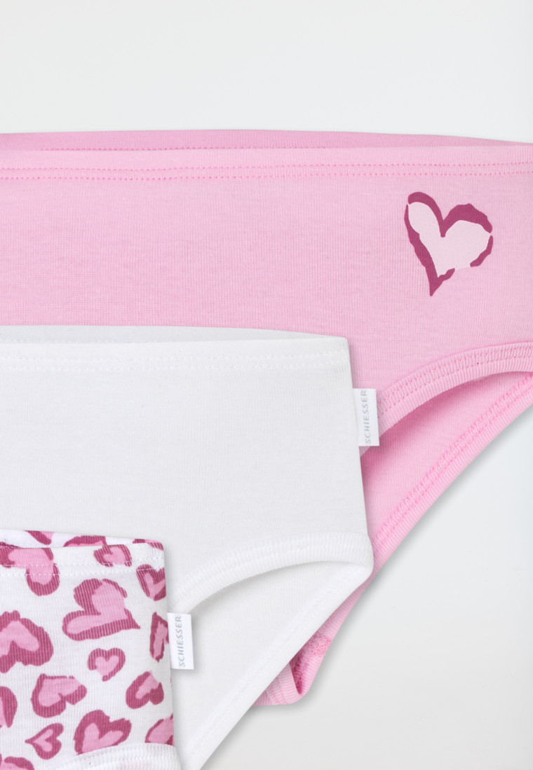 Slips 3er-Pack Herzen rosa/weiß - Fine Rib