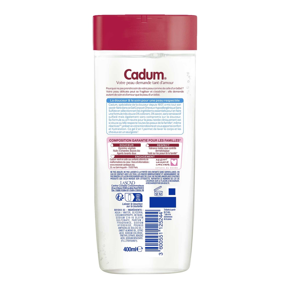 cadum Hypoallergénique Sans Sulfate Gel Corps et Cheveux Hypoallergénique Sans Sulfate