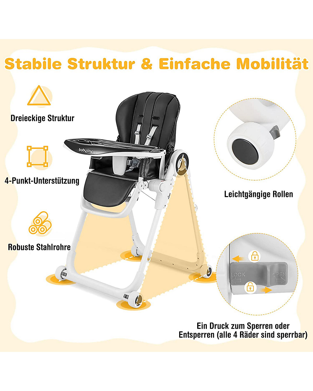 Hochstuhl Schnelle Montage & Faltbar verstellbar