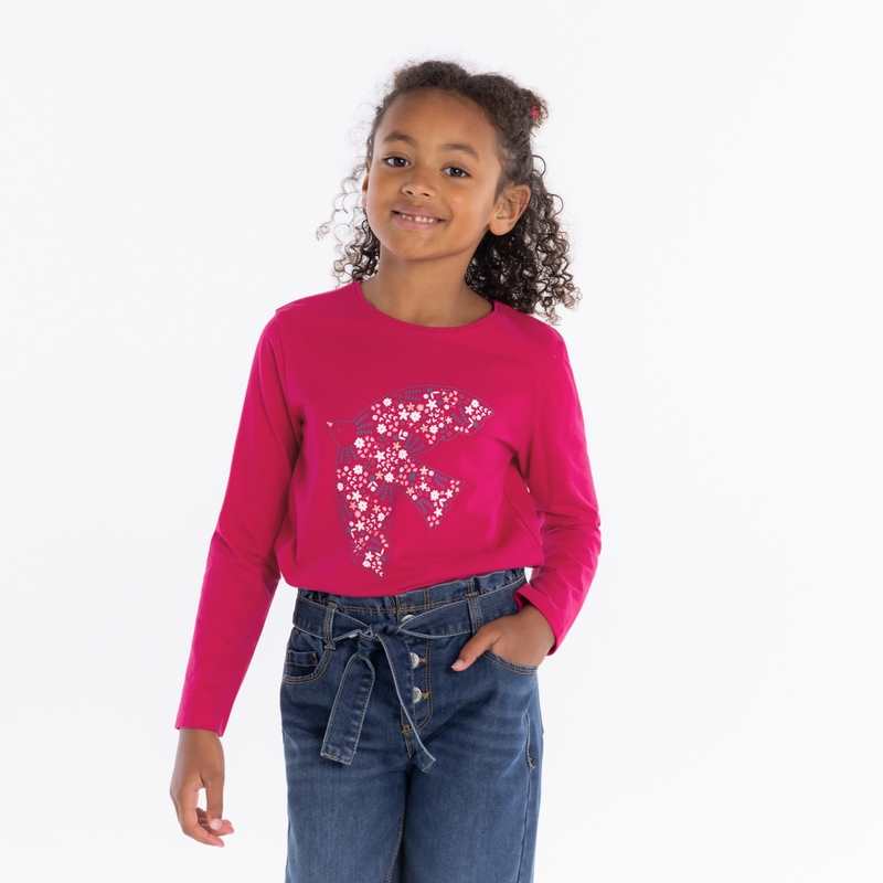 T-shirt manches longues motif colombe rose fille