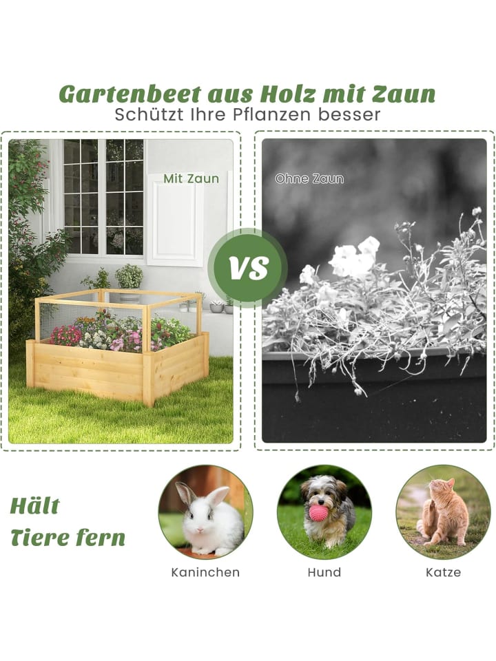 COSTWAY Hochbeet mit Schutzgitter 107cm in Beige günstig kaufen onesize