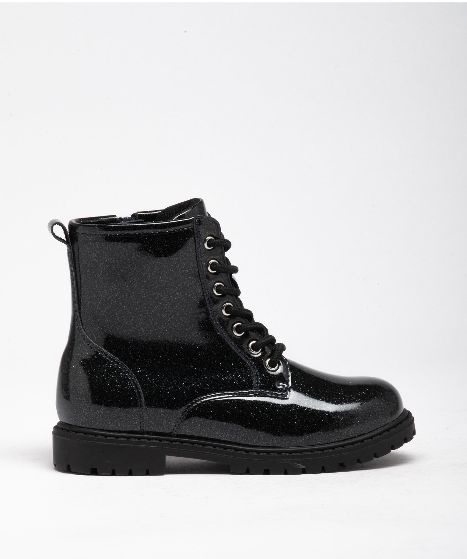 Boots fille vernies à paillettes avec semelle crantée noir | GEMO