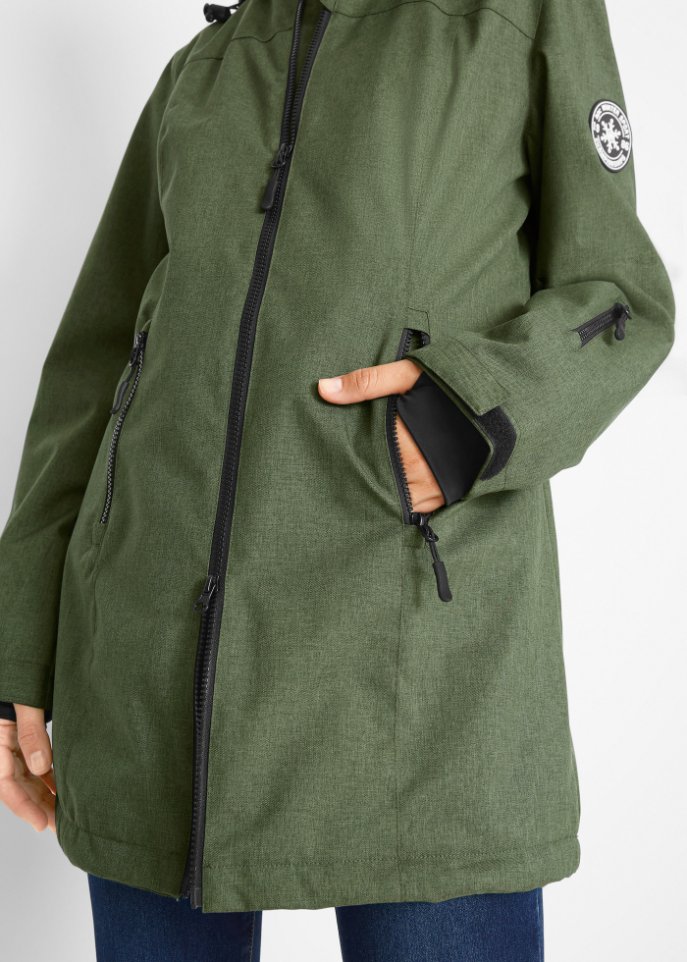 Wasserdichte Funktions-Outdoor-Longjacke mit Teddyfleece