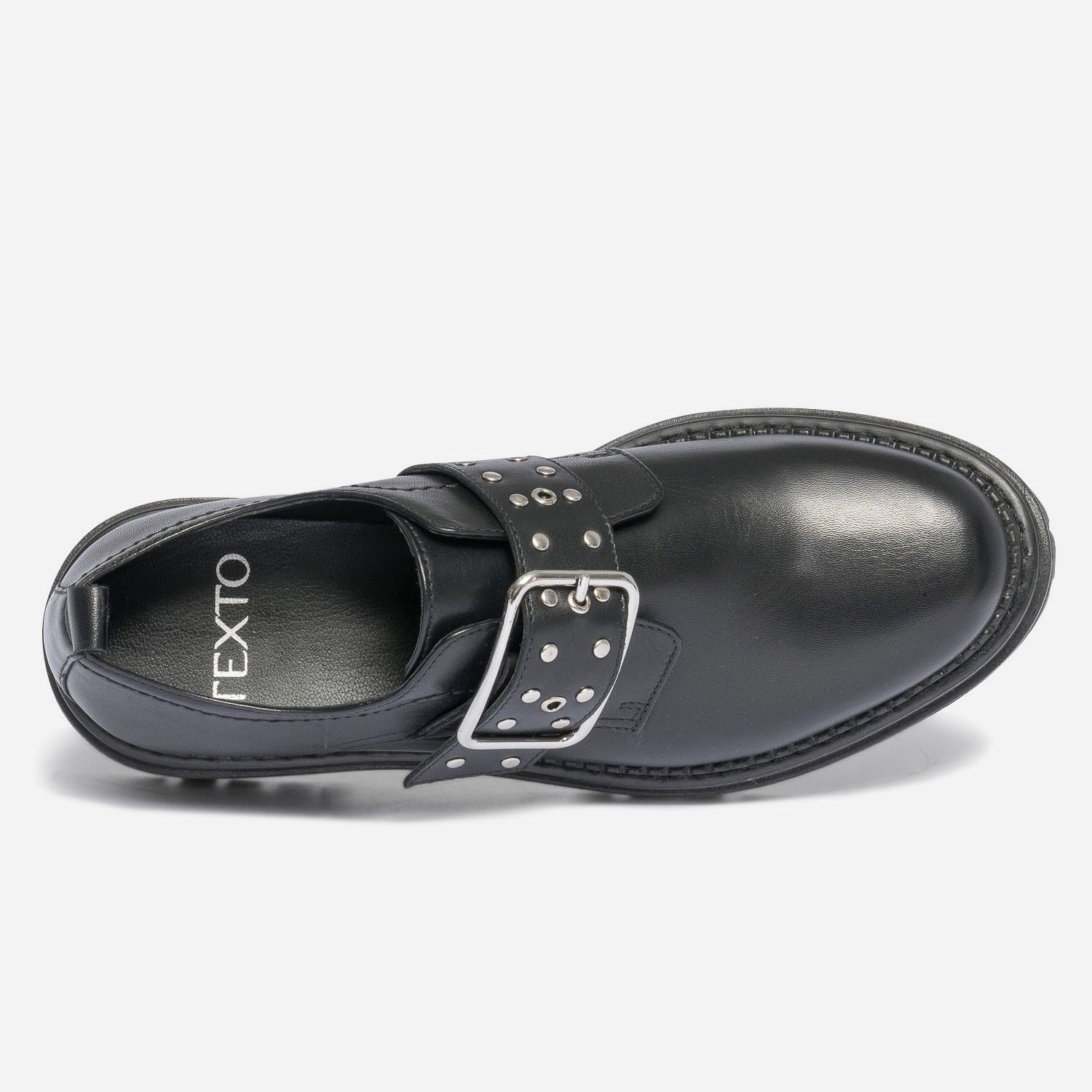Derby TEXTO noir en cuir à boucle cloutée