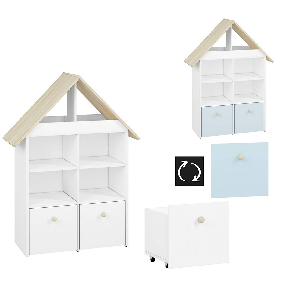Kinderzimmer Set ELVA-131 in weiß mit Fjord Buche Nb. und kristallblau